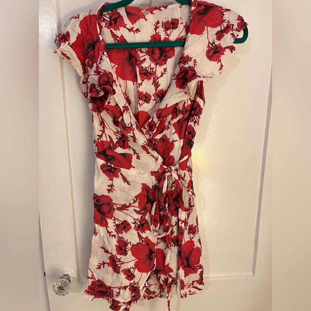 Free people Floral Red and White Wrap Dress